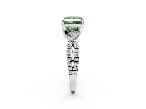 Silver Fancy Green Princess Cut Solitaire Twist Pave Diamond Engagement Ring with Prong Setting_44