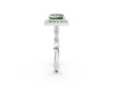 Silver Fancy Green Princess  Halo Diamond Engagement Ring with Twisted Band and Four-Prong Setting 2