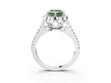 Silver Fancy Green Princess  Halo Diamond Floral Split Shank Engagement Ring 4