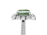 Silver Fancy Green Princess  Halo Milgrain Pave Diamond Ring with Four-Prong Setting 1