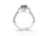 Silver Fancy Green Princess  Halo Milgrain Pave Diamond Ring with Four-Prong Setting 5