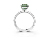 Silver Fancy Green Princess  Solitaire Diamond Engagement Ring with XO Engraved Band and Four-Prong Setting 3