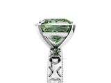 Silver Fancy Green Princess  Solitaire Diamond Engagement Ring with XO Engraved Band and Four-Prong Setting 5