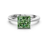 Silver Fancy Green Princess  Solitaire Diamond Ring with Split Shank and Four-Prong Setting_12
