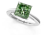 Silver Fancy Green Princess  Solitaire Diamond Ring with Split Shank and Four-Prong Setting_13