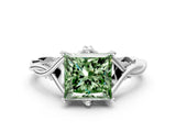 Silver Fancy Green Princess  Solitaire Twist Band Six-Prong Setting
