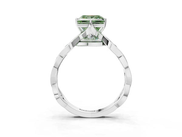 Sterling Silver Princess Cut Accented Twist Engagement Ring Setting for Fancy Green Center
