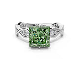 Silver Fancy Green Princess  Solitaire Twist Band with Leaf Prong Setting