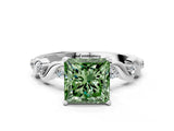 Silver Fancy Green Princess  Solitaire Twisted Band with Prong Setting 1