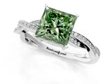 Silver Fancy Green Princess  Solitaire Twisted Pave Diamond Ring with Four-Prong Setting_1