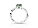 Silver Fancy Green Princess  Solitaire Twisted Pave Diamond Ring with Four-Prong Setting_3