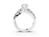 Silver Fancy Green Radiant  Brilliant Solitaire with Side Stones on a Pave Band and Four-Prong Setting_15