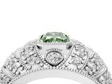 Silver Fancy Green Radiant Cut Brilliant Halo Pave Diamond Milgrain Ring_10