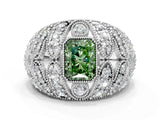 Silver Fancy Green Radiant Cut Brilliant Halo Pave Diamond Milgrain Ring_6