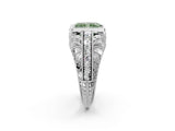 Silver Fancy Green Radiant Cut Brilliant Milgrain Filigree Diamond Ring with Square Prong Setting_8