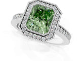 Silver Fancy Green Radiant Cut-Cut Diamond Halo Engagement Ring with Pave Band and Prong Setting_7