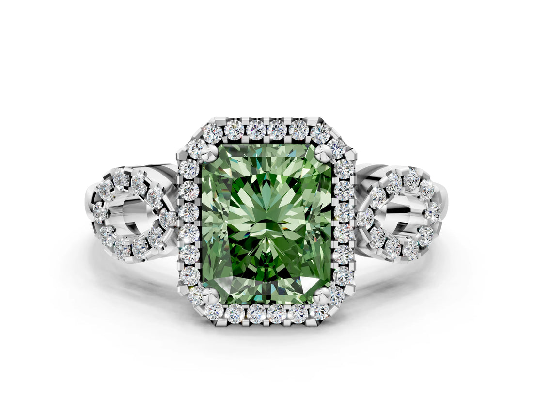 Silver Fancy Green Radiant Cut Cut Halo Diamond Infinity Band with Four-Prong Setting_6