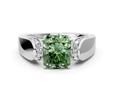 Silver Fancy Green Radiant Cut Diamond Channel Set Solitaire Ring with Four-Prong Setting_43