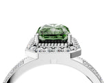 Silver Fancy Green Radiant Cut Diamond Double Halo Ring with Split Shank and Four-Prong Setting_10