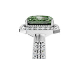 Silver Fancy Green Radiant Cut Diamond Double Halo Ring with Split Shank and Four-Prong Setting_11
