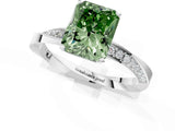 Silver Fancy Green Radiant Cut Diamond Engagement Ring with Side Stone Accents and Four-Prong Setting_25