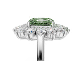 Silver Fancy Green Radiant Cut Diamond Floral Double Halo Engagement Ring with Prong Setting_191