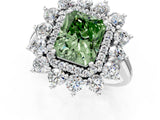 Silver Fancy Green Radiant Cut Diamond Floral Double Halo Engagement Ring with Prong Setting_43