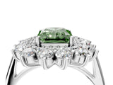 Silver Fancy Green Radiant Cut Diamond Floral Double Halo Engagement Ring with Prong Setting_46