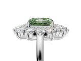 Silver Fancy Green Radiant Cut Diamond Floral Double Halo Engagement Ring with Prong Setting_47