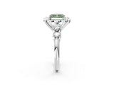 Silver Fancy Green Radiant  Cut Diamond Floral Halo Engagement Ring with Shared Prong Setting 2