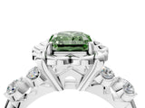 Silver Fancy Green Radiant  Cut Diamond Floral Halo Engagement Ring with Shared Prong Setting 4