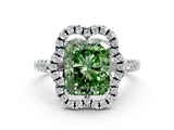 Silver Fancy Green Radiant Cut Diamond Floral Halo Split Shank Prong Setting Ring_6