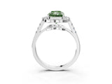 Silver Fancy Green Radiant Cut Diamond Floral Halo Split Shank Prong Setting Ring_9