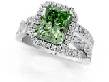 Silver Fancy Green Radiant Cut Diamond Halo Ring with Round Split Shank and Prong Setting_13