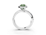 Silver Fancy Green Radiant Cut Diamond Halo Ring with Round Split Shank and Prong Setting_15