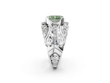 Silver Fancy Green Radiant Cut Diamond Pave Art Deco Split Shank Ring with Four-Prong Setting_8