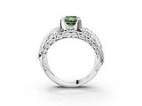 Silver Fancy Green Radiant Cut Diamond Pave Art Deco Split Shank Ring with Four-Prong Setting_9