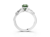 Silver Fancy Green Radiant  Cut Diamond Ring with Baguette Side Stones, Channel Set Band, and Four-Prong Setting_15