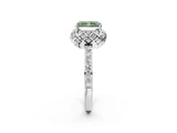 Silver Fancy Green Radiant Cut Diamond Scalloped Halo Engagement Ring with Round Shared Prong Band_2
