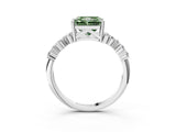 Silver Fancy Green Radiant Cut Diamond Scattered Round Accent Ring with Prong Setting_3