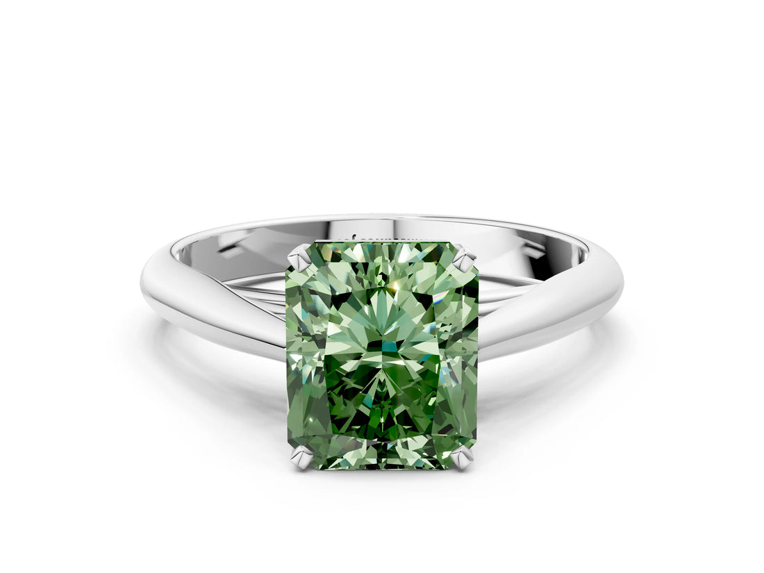 Silver Fancy Green Radiant Cut Diamond Solitaire Engagement Ring with Cathedral Setting and Four-Prong Mount_12
