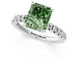 Silver Fancy Green Radiant Cut Diamond Solitaire Pavé Engagement Ring with Round Band and Prong Setting_3