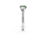 Silver Fancy Green Radiant Cut Diamond Solitaire Pavé Engagement Ring with Round Band and Prong Setting_4