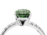 Silver Fancy Green Radiant Cut Diamond Solitaire Pavé Engagement Ring with Round Band and Prong Setting_6