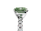 Silver Fancy Green Radiant Cut Diamond Solitaire Pavé Engagement Ring with Round Band and Prong Setting_7