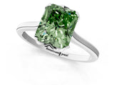 Silver Fancy Green Radiant Cut Diamond Solitaire Ring with Flower Prong Setting and Classic Band_13