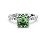 Silver Fancy Green Radiant Cut Diamond Solitaire Ring with Round  Pavé Band and Four-Prong Setting_36