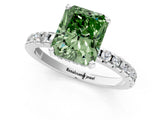Silver Fancy Green Radiant Cut Diamond Solitaire Ring with Round  Pavé Band and Four-Prong Setting_37