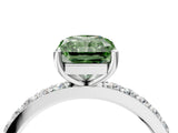 Silver Fancy Green Radiant  Cut Diamond Solitaire with Pave Band and Four-Prong Setting 5