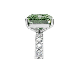 Silver Fancy Green Radiant  Cut Diamond Solitaire with Pave Band and Four-Prong Setting